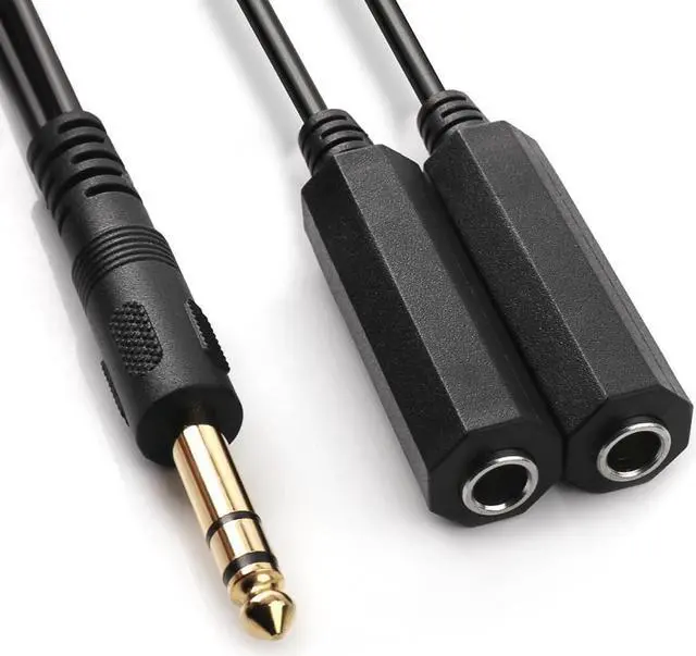 Main image of 6.35mm 1/4 Inch Male Stereo to Two 6.35mm 1/4 inch Female TS Stereo Breakout Cable, Y Splitter Adapter Cable 0.3m (1FT)