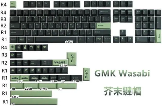 Main image of 140 Kyes GMK Wasabi Keycaps PBT Dye Subbed Japanese Key Caps Cherry Profile Keycap With 2.25U 2.75U 3U 7U Spacebar ISO Enter