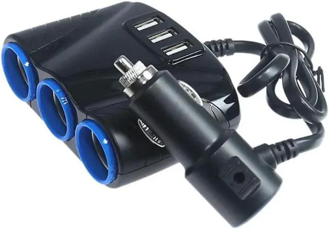 Main image of OIAGLH 3 Way Auto Sockets Car Cigarette Lighter Adapter Lighter Splitter Lighter 5V 3.1A Output Power 3 USB Charger 120W