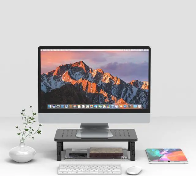 Alt view image 2 of 7 - Minthouz Monitor Stand Riser 14 x 9 inch., with Vented Metal 3 Height Adjustable Monitor Stand for Computer, Laptop, iMac, PC, Printer, Desktop Ergonomic Monitor Riser Stand with Non-Skid Rubber