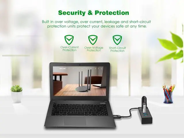 Alt view image 4 of 7 - 4 Ports USB 3.0 Hub, Portable High Speed Data Hub for Desktop Computer PC, PS4, Laptop, MacBook, Surface Pro, iMac, Mac Mini, Flash Drive, LED Indicator, Plug and Play, No Support Charging