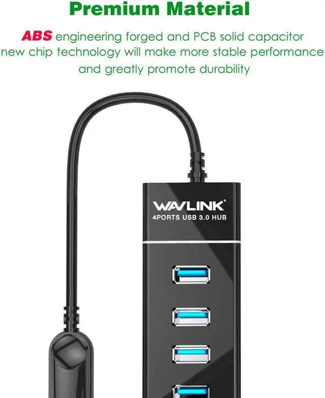 Alt view image 3 of 7 - 4 Ports USB 3.0 Hub, Portable High Speed Data Hub for Desktop Computer PC, PS4, Laptop, MacBook, Surface Pro, iMac, Mac Mini, Flash Drive, LED Indicator, Plug and Play, No Support Charging