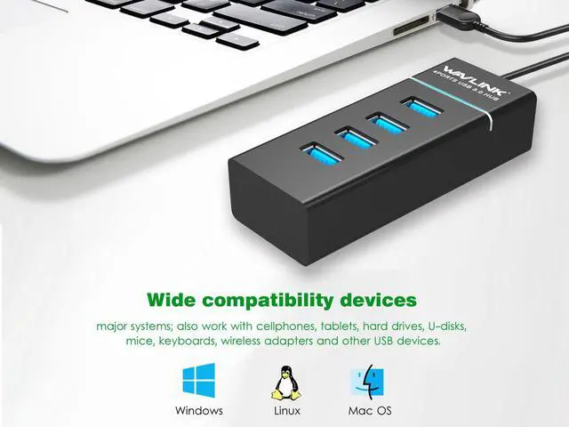 Alt view image 5 of 7 - 4 Ports USB 3.0 Hub, Portable High Speed Data Hub for Desktop Computer PC, PS4, Laptop, MacBook, Surface Pro, iMac, Mac Mini, Flash Drive, LED Indicator, Plug and Play, No Support Charging