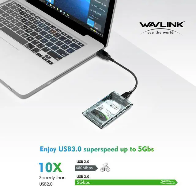 Alt view image 2 of 7 - USB 3.0 to SATA III 2.5" External Hard Drive Enclosure Wavlink Hard Drive Case for 7mm and 9.5mm 2.5 Inch SATA HDD/SSD, USB Hard Drive Dock, Tool Free, Up to 4TB, for WD Seagate Toshiba Samsung Hitach
