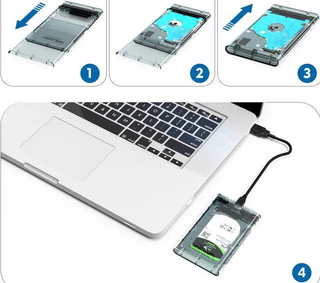 Alt view image 5 of 7 - USB 3.0 to SATA III 2.5" External Hard Drive Enclosure Wavlink Hard Drive Case for 7mm and 9.5mm 2.5 Inch SATA HDD/SSD, USB Hard Drive Dock, Tool Free, Up to 4TB, for WD Seagate Toshiba Samsung Hitach