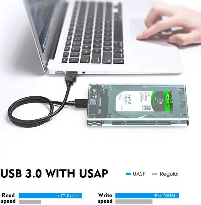 Alt view image 4 of 7 - USB 3.0 to SATA III 2.5" External Hard Drive Enclosure Wavlink Hard Drive Case for 7mm and 9.5mm 2.5 Inch SATA HDD/SSD, USB Hard Drive Dock, Tool Free, Up to 4TB, for WD Seagate Toshiba Samsung Hitach