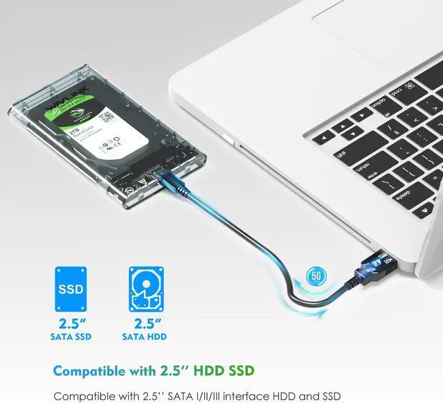 Alt view image 3 of 7 - USB 3.0 to SATA III 2.5" External Hard Drive Enclosure Wavlink Hard Drive Case for 7mm and 9.5mm 2.5 Inch SATA HDD/SSD, USB Hard Drive Dock, Tool Free, Up to 4TB, for WD Seagate Toshiba Samsung Hitach