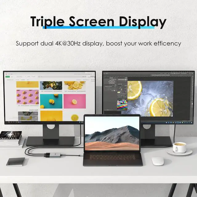 Alt view image 3 of 8 - USB C to Dual HDMI Adapter, Type C to HMDI Adapter, Type-C to HDMI Converter, Supports 4K@60Hz and Dual 4K@30Hz, Aluminum Housing for MacBook/MacBook Pro 2020/2019/2018, MacBook Air, Chromebook Pixel