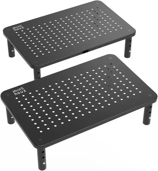 Main image of Two Pack Minthouz Monitor stand 14 x 9 inch, 3 Heights Adjustable Monitor Mount for Computer, Laptop, iMac, Printer, Vented Metal Monitor Stand Riser Desk Organizers and Accessories