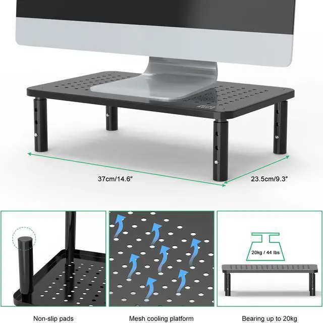 Alt view image 4 of 7 - Two Pack Minthouz Monitor stand 14 x 9 inch, 3 Heights Adjustable Monitor Mount for Computer, Laptop, iMac, Printer, Vented Metal Monitor Stand Riser Desk Organizers and Accessories