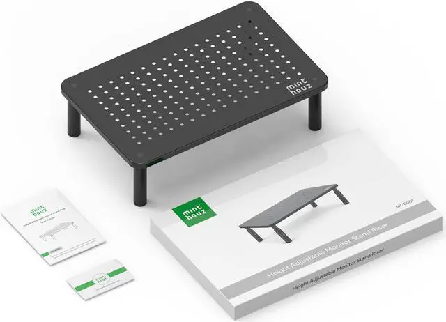 Alt view image 7 of 7 - Two Pack Minthouz Monitor stand 14 x 9 inch, 3 Heights Adjustable Monitor Mount for Computer, Laptop, iMac, Printer, Vented Metal Monitor Stand Riser Desk Organizers and Accessories