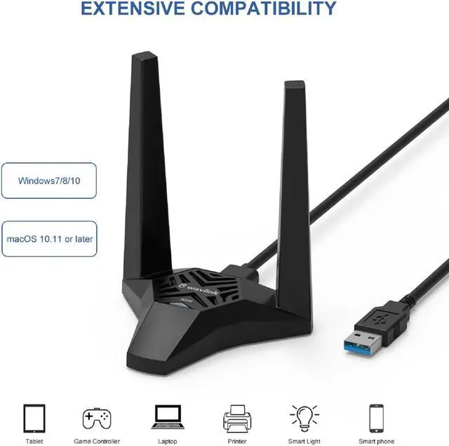 Alt view image 6 of 7 - Wavlink AC1300 Wireless Dual Band USB3.0 Adapter for PC, 1300Mbps WiFi Adapter with 2.4G/400Mbps and 5G/866Mbps, High Gain Dual 3dBi Antennas, MU-MIMO. Magnetic Design Network Card for Desktop, Laptop
