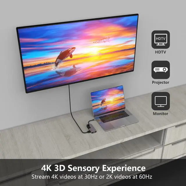 Alt view image 7 of 8 - USB C Hub, USB to HDMI Multiport Hub, Wavlink USB Hub USB Dongle Adapter, 7 in 1 with 4K HDMI Output, 2K 60Hz VGA Port, 2 USB 3.0 Ports SD/Micro SD Card Reader 87W PD, Compatible with MacBook Pro Air