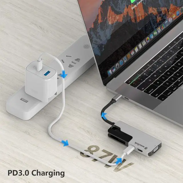 Alt view image 3 of 8 - USB C Hub, USB to HDMI Multiport Hub, Wavlink USB Hub USB Dongle Adapter, 7 in 1 with 4K HDMI Output, 2K 60Hz VGA Port, 2 USB 3.0 Ports SD/Micro SD Card Reader 87W PD, Compatible with MacBook Pro Air