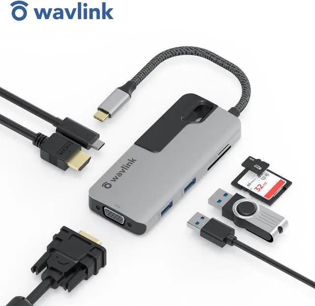 Alt view image 5 of 8 - USB C Hub, USB to HDMI Multiport Hub, Wavlink USB Hub USB Dongle Adapter, 7 in 1 with 4K HDMI Output, 2K 60Hz VGA Port, 2 USB 3.0 Ports SD/Micro SD Card Reader 87W PD, Compatible with MacBook Pro Air