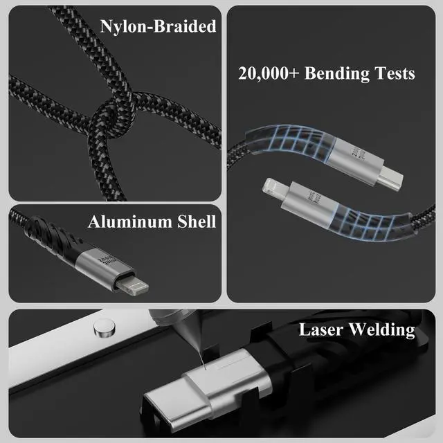 Alt view image 5 of 6 - USB C to Lighning Cable, Minthouz [1-Pack 3ft] Lightning to USB-C 3A/60W Fast Charging Cable, Fast Data Sync Transfer Cord, MFi Certified, Compatible with iPhone 12/ 12 Mini/ 12 Pro/ 12 Pro Max, Gray