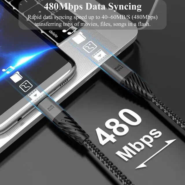 Alt view image 3 of 7 - USB Type C Cable 3A Fast Charging [1-Pack 6ft], Minthouz USB-A to USB-C Charging Cable, Compatible with Samsung Galaxy S10 S9 S8 Plus Note 9 8, Huawei, Moto Z Z2, LG V30 V20, Nylon-Braided-Grey