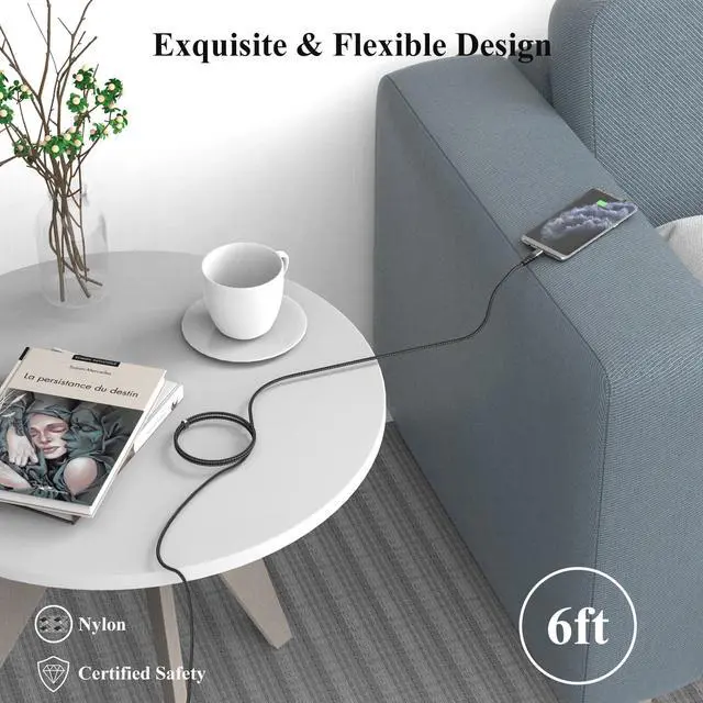 Alt view image 6 of 7 - USB Type C Cable 3A Fast Charging [1-Pack 6ft], Minthouz USB-A to USB-C Charging Cable, Compatible with Samsung Galaxy S10 S9 S8 Plus Note 9 8, Huawei, Moto Z Z2, LG V30 V20, Nylon-Braided-Grey