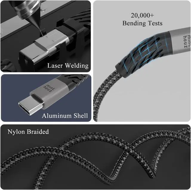 Alt view image 4 of 7 - USB Type C Cable 3A Fast Charging [1-Pack 6ft], Minthouz USB-A to USB-C Charging Cable, Compatible with Samsung Galaxy S10 S9 S8 Plus Note 9 8, Huawei, Moto Z Z2, LG V30 V20, Nylon-Braided-Grey