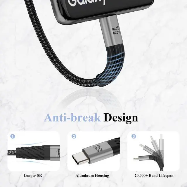 Alt view image 5 of 7 - USB-C to USB-C 3A/60W Fast Charging Cable, MINTHOUZ [1-Pack 3ft] Type C Charger Cord, Compatible with Google Pixel 2/2 XL, MacBook Pro, MacBook Air, iPad Pro, Nintendo Switch, Samsung S21/ S21+/ S21