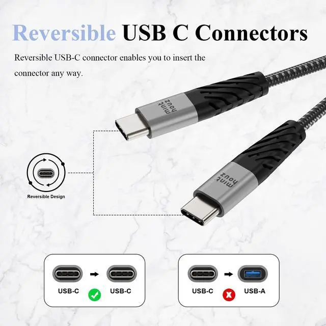 Alt view image 4 of 7 - USB-C to USB-C 3A/60W Fast Charging Cable, MINTHOUZ [1-Pack 3ft] Type C Charger Cord, Compatible with Google Pixel 2/2 XL, MacBook Pro, MacBook Air, iPad Pro, Nintendo Switch, Samsung S21/ S21+/ S21