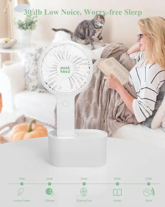 Alt view image 5 of 8 - Mini Fan, USB Fan, Minthouz 90°Automatic Head Shaking Fan with a Rotating Base, 3 Speed Adjustable USB Desk/ Portable Handheld Fan, USB Rechargeable Mute Fan with 3 Speeds and 2000mAh Built-in Battery
