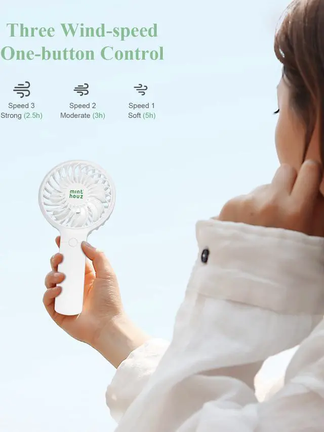 Alt view image 4 of 8 - Mini Fan, USB Fan, Minthouz 90°Automatic Head Shaking Fan with a Rotating Base, 3 Speed Adjustable USB Desk/ Portable Handheld Fan, USB Rechargeable Mute Fan with 3 Speeds and 2000mAh Built-in Battery