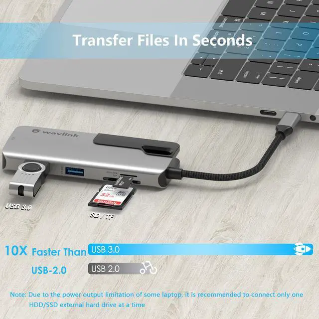 Alt view image 2 of 8 - USB C Hub, USB to HDMI Multiport Hub, Wavlink USB Hub USB Dongle Adapter, 7 in 1 with 4K HDMI Output, 2K 60Hz VGA Port, 2 USB 3.0 Ports SD/Micro SD Card Reader 87W PD, Compatible with MacBook Pro Air