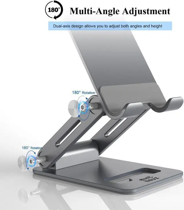 Alt view image 5 of 7 - Minthouz Adjustable & Foldable Z-type Aluminum Mobile Phone Holder with Anti-Slip Base and Convenient Charging Port, Compatible with iPhone 16-11 series and more 4.7''-7.9'' Phone - Gray