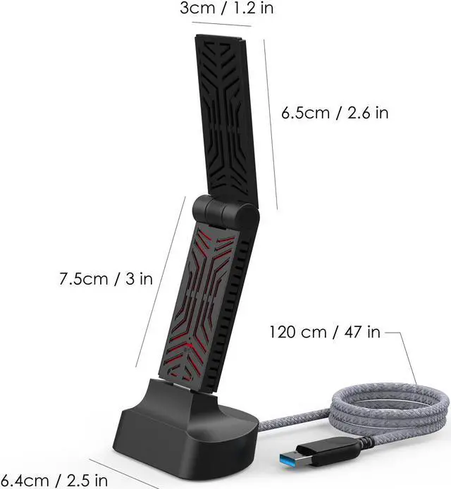 Alt view image 2 of 7 - USB 3.0 WiFi Adapter AC1900Mbps, USB Wireless Network Adapter 3dBi Antennas Wi-Fi Dongle for Laptop Desktop PC Compatible with Windows 10/7/8/8.1/XP Mac OS X 10.6-10.15.4