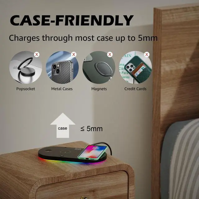 Alt view image 5 of 7 - Minthouz 4 in 1 Wireless Charger, 18W Fast Wireless Charging Station for iPhone14/13/12/11/XR/X/8 Series/Samsung Phone, Wireless Charging Pad Compatible with Apple Watch, AirPods