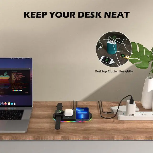 Alt view image 4 of 7 - Minthouz 4 in 1 Wireless Charger, 18W Fast Wireless Charging Station for iPhone14/13/12/11/XR/X/8 Series/Samsung Phone, Wireless Charging Pad Compatible with Apple Watch, AirPods