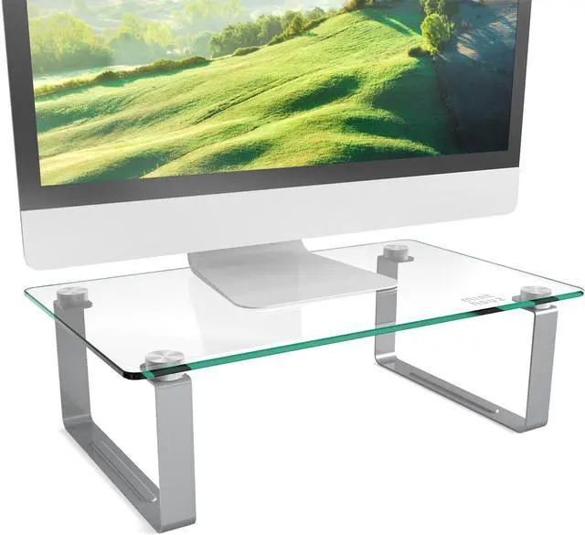 Alt view image 2 of 7 - Minthouz Monitor Stand Riser, 15.7 x 9.4 in., Up to 44LBS, Clear Tempered Glass Computer Monitor Riser for Flat Screen LCD LED TV, Laptop/Notebook/Xbox One