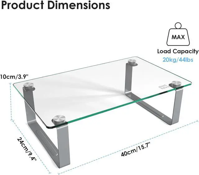 Alt view image 7 of 7 - Minthouz Monitor Stand Riser, 15.7 x 9.4 in., Up to 44LBS, Clear Tempered Glass Computer Monitor Riser for Flat Screen LCD LED TV, Laptop/Notebook/Xbox One