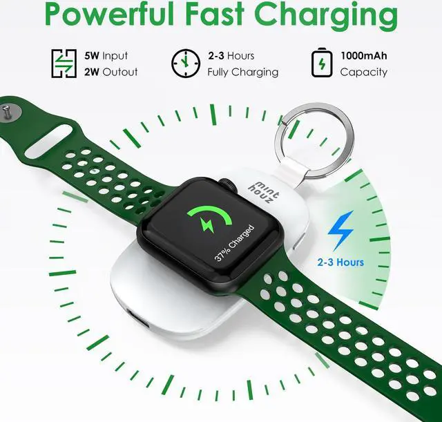 Alt view image 2 of 7 - Minthouz Upgraded Portable Watch Charger for Apple Watch, 1000mAh Travel Watch Charger with Keychain, Designed for iWatch S2/3/4/5/6/7/8/SE/SE2/Ultra, Magnetic Fast Charging, 4-Gear Light Ring