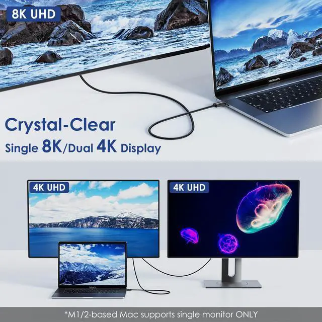 Alt view image 2 of 7 - WAVLINK Thunderbolt 4 Cable 40Gbps Data Transfer,2.6ft USB-C Video Cable,Supports Single 8K/Dual 4K Display&240W Charging for iphone 15/15 Pro/15 Pro Max,MacBook Pro/Air,iPad,Dock,External SSDs,eGPU