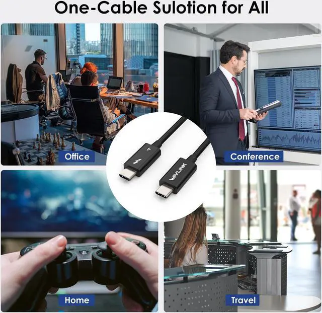Alt view image 5 of 7 - WAVLINK Thunderbolt 4 Cable 40Gbps Data Transfer,2.6ft USB-C Video Cable,Supports Single 8K/Dual 4K Display&240W Charging for iphone 15/15 Pro/15 Pro Max,MacBook Pro/Air,iPad,Dock,External SSDs,eGPU
