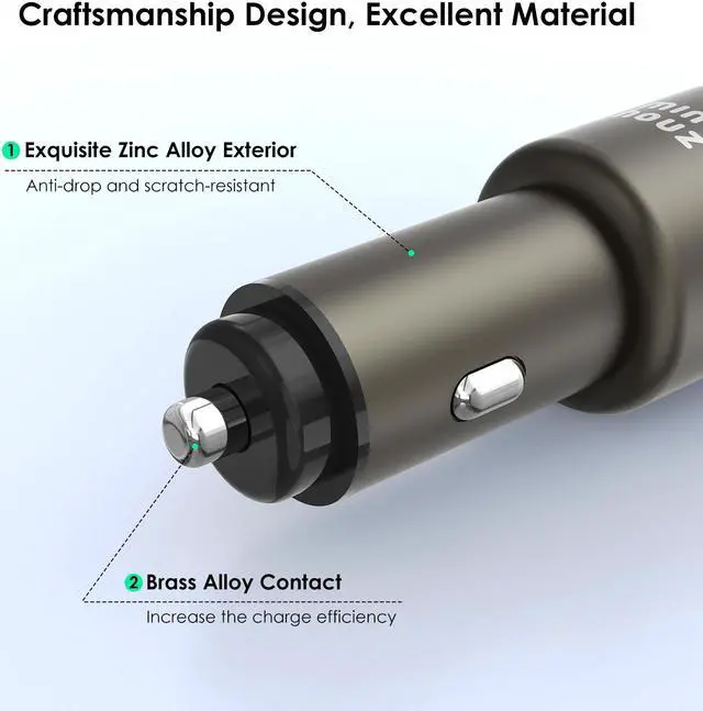 Alt view image 6 of 7 - Car Charger, Minthouz 38W Dual Port Fast USB PD3.0&QC3.0 Car Charger, Type C Metal Compact Power Adapter, for iPhone12 /Pro/ Pro Max, AirPods, iPad, Samsung S20, Note 20, Nintendo Switch and more-Grey