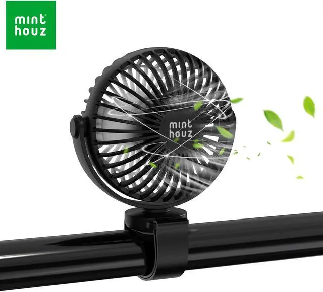 Main image of Minthouz Stroller Fan with Flexible Velcro Strap, 2000mAh USB Rechargeable Battery Fan with 3 Speeds, Portable Personal Fan for Baby/Stroller/Travel/Car Seat/Camping/Bike-Black