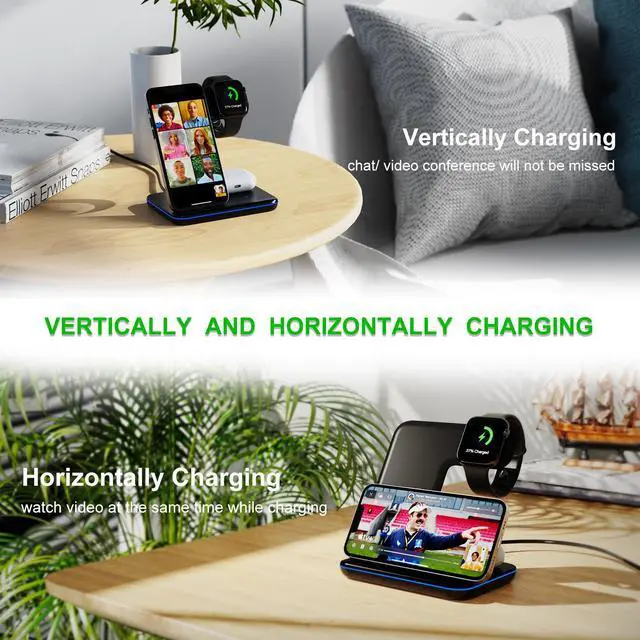 Alt view image 3 of 7 - Minthouz 3 in 1 Wireless Charger, 18W Fast Wireless Charging Station for Multiple Devices Apple Watch, AirPods, Wireless Charger Stand Compatible with iPhone 16/15/14/13/12/11 Series, Samsung