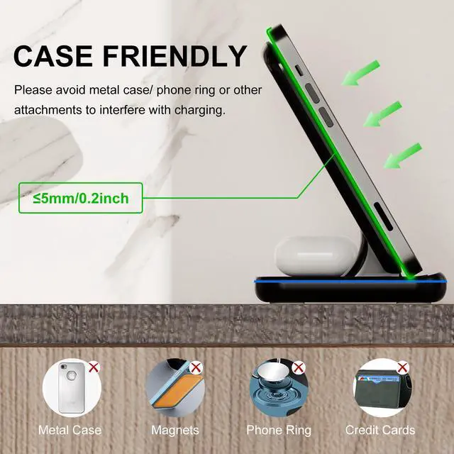Alt view image 4 of 7 - Minthouz 3 in 1 Wireless Charger, 18W Fast Wireless Charging Station for Multiple Devices Apple Watch, AirPods, Wireless Charger Stand Compatible with iPhone 16/15/14/13/12/11 Series, Samsung