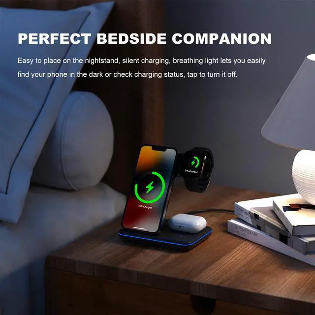 Alt view image 7 of 7 - Minthouz 3 in 1 Wireless Charger, 18W Fast Wireless Charging Station for Multiple Devices Apple Watch, AirPods, Wireless Charger Stand Compatible with iPhone 16/15/14/13/12/11 Series, Samsung