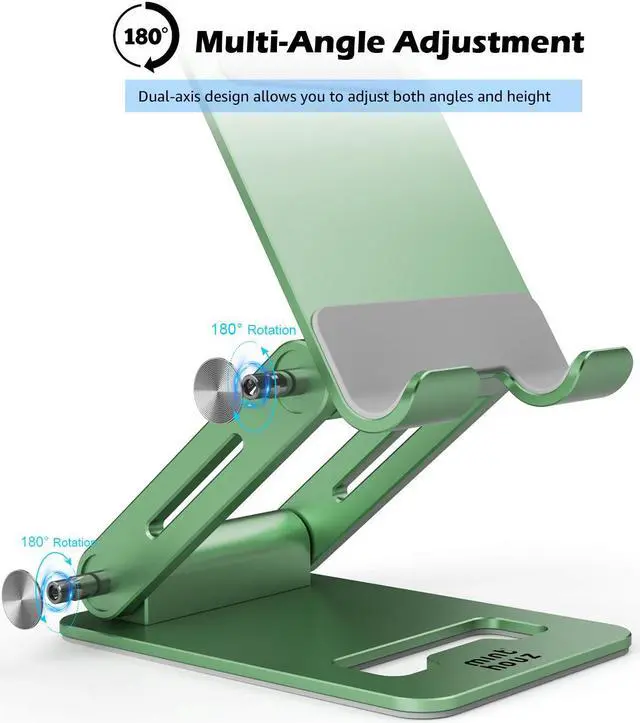 Alt view image 2 of 7 - Minthouz Adjustable & Foldable Z-type Aluminum Mobile Phone Stand with Anti-Slip Base and Convenient Charging Port, Compatible with iPhone 16-11 series and more 4.7''-7.9'' Phones - Green