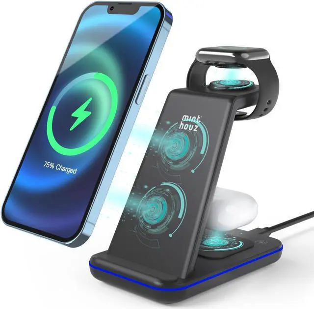 Main image of Minthouz Wireless Charger,3 in 1 Fast Wireless Charging Station with 20W Adapter for Multiple Devices Apple Watch, AirPods, Compatible with iPhone 16/15/14/13/12/11 Series, Samsung
