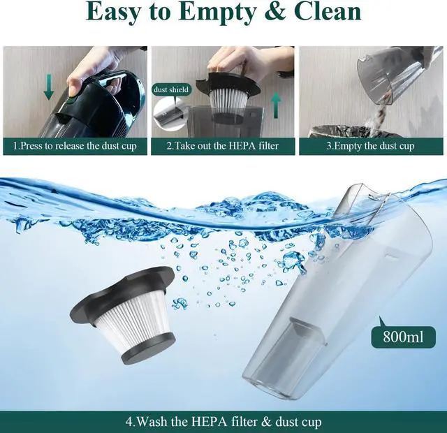 Alt view image 7 of 7 - Minthouz Cordless Handheld Vacuum Cleaner - 9000Pa Strong Suction with 120W Motor, Portable Hand Vacuum with 20-30 Mins Runtime, 2-in-1 Charging Dock, LED Light for Car, Home & Office Cleaning