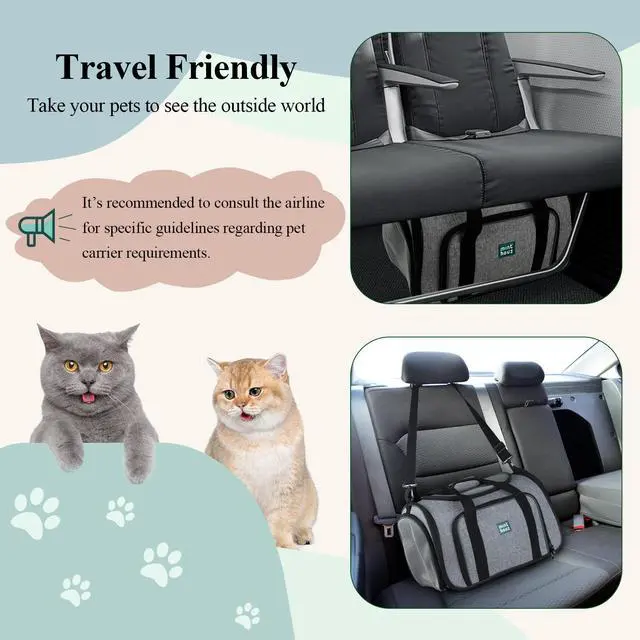 Alt view image 5 of 7 - Minthouz 4-Sided Expandable Pet Carrier, Airline Approved Collapsible Pet Travel Bag with 4 Shoulder Straps & Removable Fleece Pad, for Cats, Puppies, Rabbits and More Medium-size Pets(Grey&Green)
