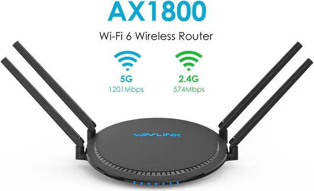 Main image of WAVLINK AX1800 WiFi 6 Router- Dual Band 2.4GHz 574Mbps + 5GHz 1201Mbps Gigabit Wireless Internet Router, Supports 802.11ax/ac/a/n/g/b standards, 880MHZ Dual Core CPU, Up to 1500 Square Feet Coverage &