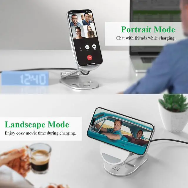 Alt view image 7 of 7 - Minthouz Magnetic Wireless Charger, Foldable MagSafe Charging Stand, Adjustable Aluminum Phone Holder with 20W USB-C Fast Charger Included, for iPhone 16 15 14 13 12 Pro/Max/Plus, AirPods 3/Pro 2/Pro