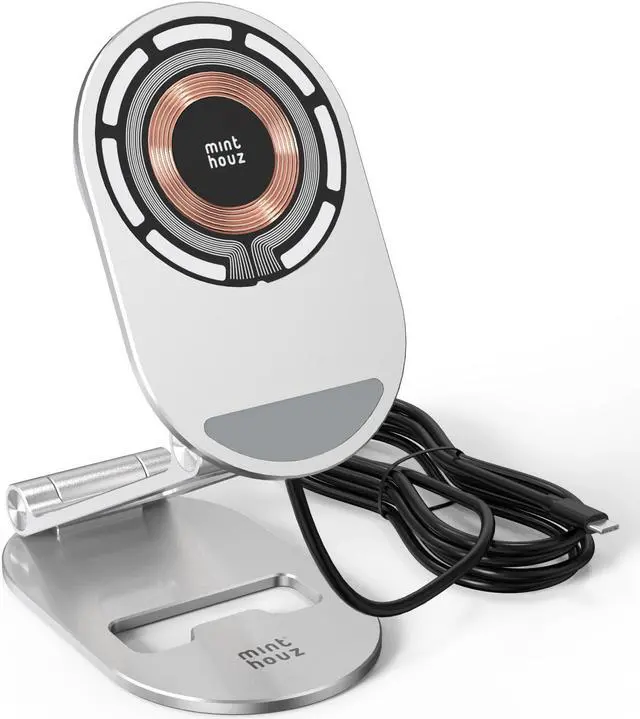 Main image of Minthouz Magnetic Wireless Charger, Foldable MagSafe Charging Stand, Adjustable Aluminum Phone Holder with 20W USB-C Fast Charger Included, for iPhone 16 15 14 13 12 Pro/Max/Plus, AirPods 3/Pro 2/Pro