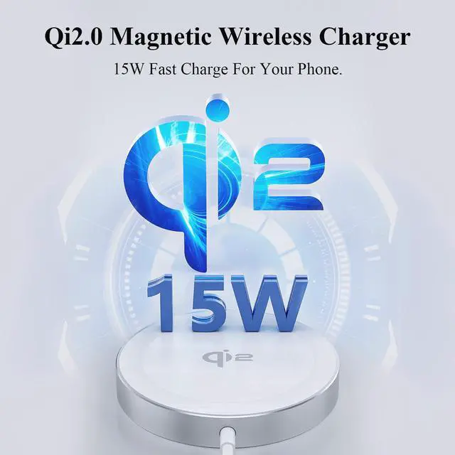 Alt view image 2 of 7 - Minthouz Qi2 Certified 15W Wireless Charger, Magnetic Charging Pad for iPhone 16/15/14/13/12 Series, Airpods 2/3/Pro and More Qi-Enabled Devices, with 20W Power Adapter